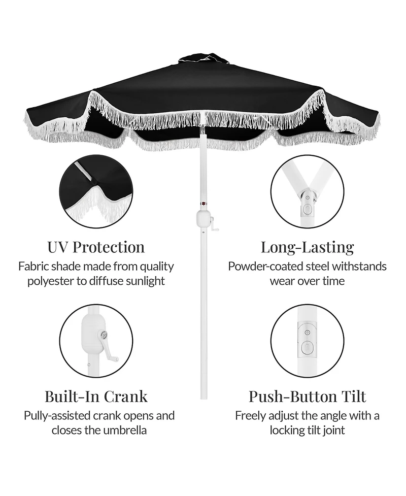 Best Choice Products 9ft Fringe Market Umbrella – Boho Patio Sunshade w/ Tilt, UPF50+, Steel Pole for Table, Pool, Deck