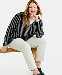 Style & Co Plus Waffle-Knit Striped V-Neck Hoodie, Macy's Exclusive