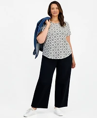 Style & Co Plus Perfect Ss Open Crew Neck Tee - Laurel Tile Geometric-Print Cotton-Blend T-Shirt, Macy's Exclusive