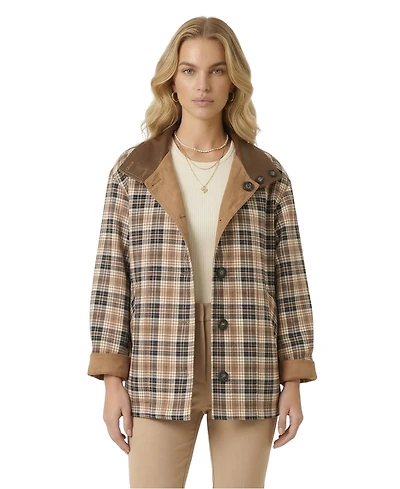 Modenaire Women's Reversible Plaid Solid-Side Jacket