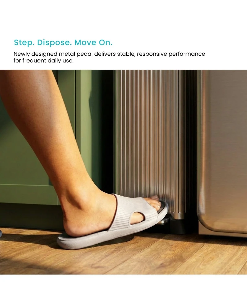 Home Zone Living 12 Gallon Slim Kitchen Trash Can with Step Pedal, Soft-Close Lid and Reeded Stainless Steel Body, Silver