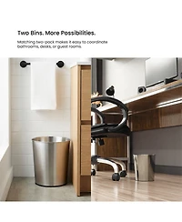 Home Zone Living Gallon Round Open Top Wastebasket, Stainless Steel, Silver, 2 Pack with Trash Bags