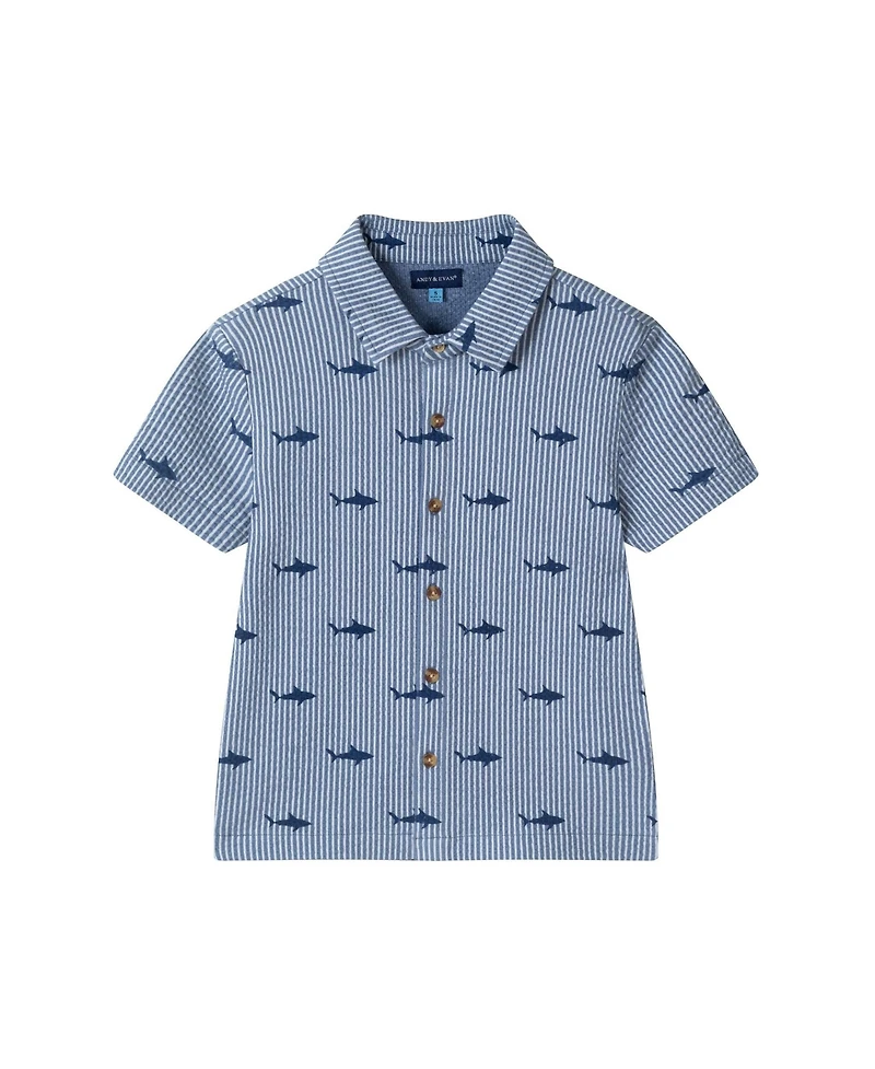 Andy & Evan Toddler Boys Toddler/Child Navy Stripe Shark Short Sleeve Cabana Set