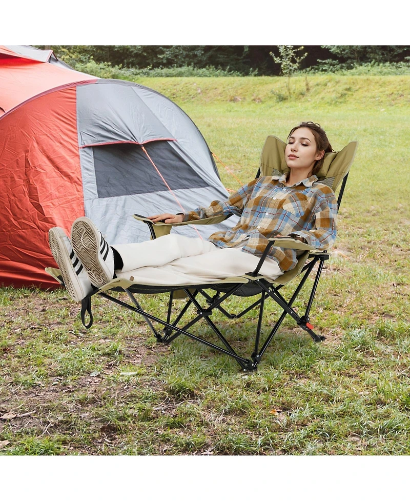 Gymax 2PCS Camping Lounge Chair w/Detachable Footrest and 4-position Backrest Bag