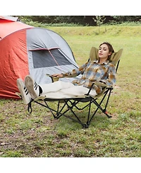 Gymax 2PCS Camping Lounge Chair w/Detachable Footrest and 4-position Backrest Bag