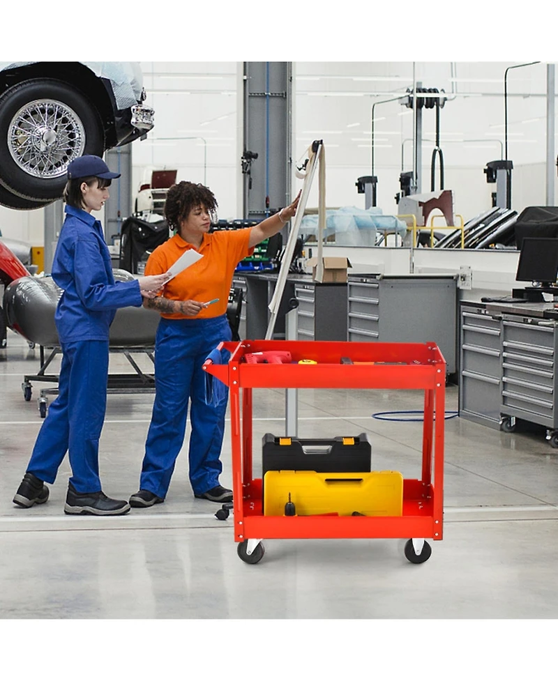 Gouun Heavy-Duty 2-Tier Rolling Metal Utility Cart with 220-lb Capacity