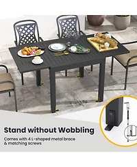 Gymax 7PCS Expandable Outdoor Dining Set w/Slatted Tabletop and Seats for Deck Garden