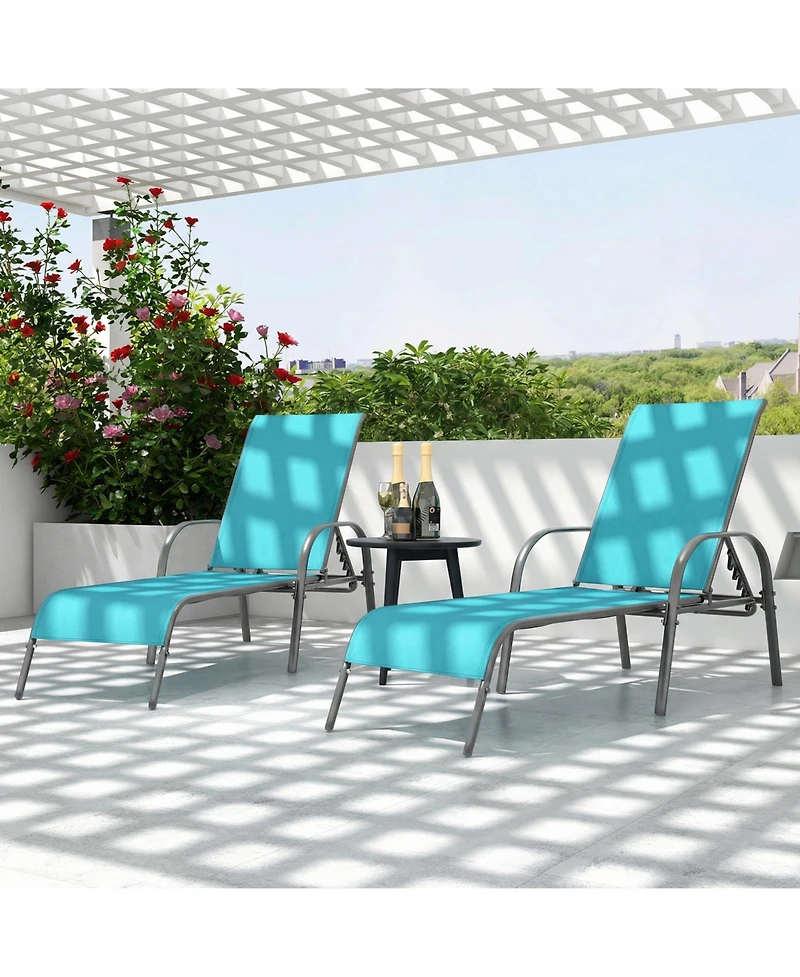 Gymax Set of 2 Patio Lounge Chair Chaise with Adjustable Reclining Armrest