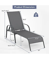 Gymax Patio Lounge Chair Chaise w/ Adjustable Reclining Armrest