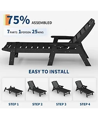 Homfan Hdpe 5-Position Outdoor Chaise Lounge with Cup Holder Set of 2, Resin Pool Lounger for Poolside, Patio, Garden