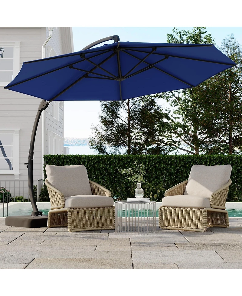 homfan 11Ft Outdoor Patio Umbrella, Curvy Cantilever Umbrella with Base Included, Large Round Offset Aluminium Frame for Patio, Garden.