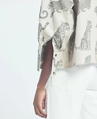 Reistor Women's Oversized Cropped Button-down Shirt Animal Print