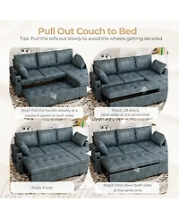 Aecojoy Sleeper Sofa Bed, 3-in-1 Pull Out Couch with Reversible Chaise, Leather