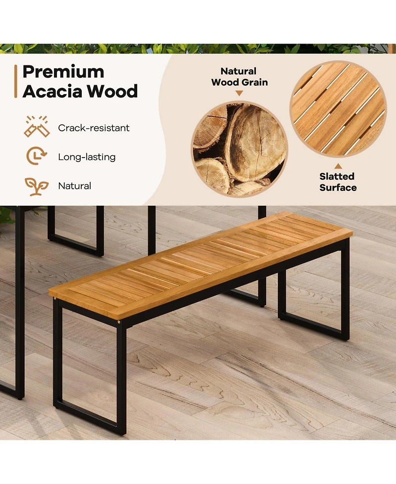 Sugift 6-Piece Acacia Wood Patio Dining Set with Bench and 2 in Umbrella Hole