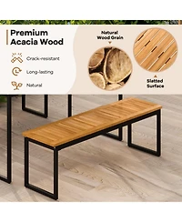 Sugift 6-Piece Acacia Wood Patio Dining Set with Bench and 2 in Umbrella Hole