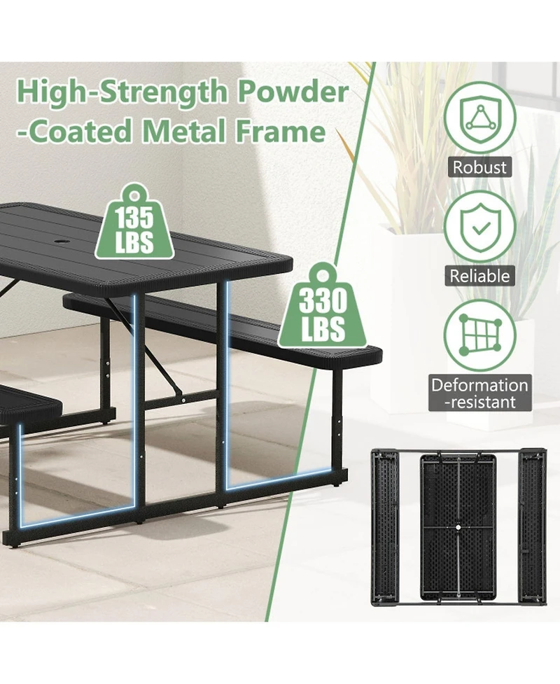 Sugift Hdpe Outdoor Picnic Table Bench Set for 2-4 People with Umbrella Hole