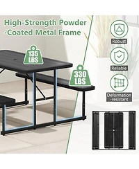 Sugift Hdpe Outdoor Picnic Table Bench Set for 2-4 People with Umbrella Hole