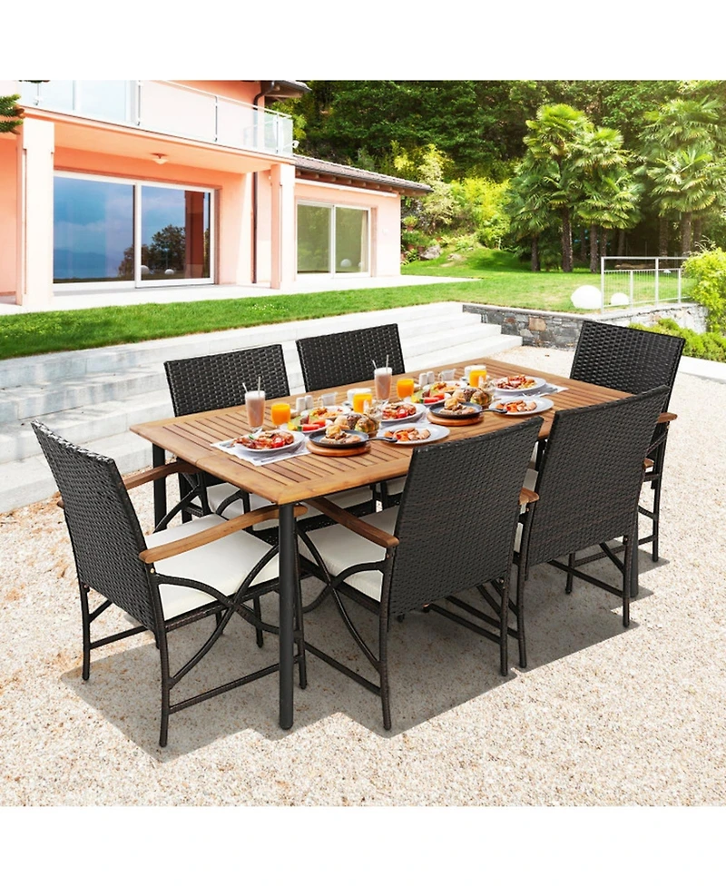 Sugift 5/7-Piece Outdoor Dining Set with Acacia Wood Table 6 Pieces
