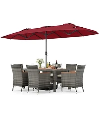 Sugift 8-Piece Patio Dining Set with Double-Sided Market Umbrella