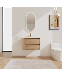 Sillysis Wall Mounted Bathroom Vanity with Ceramic Sink, 2 Soft Close Drawers