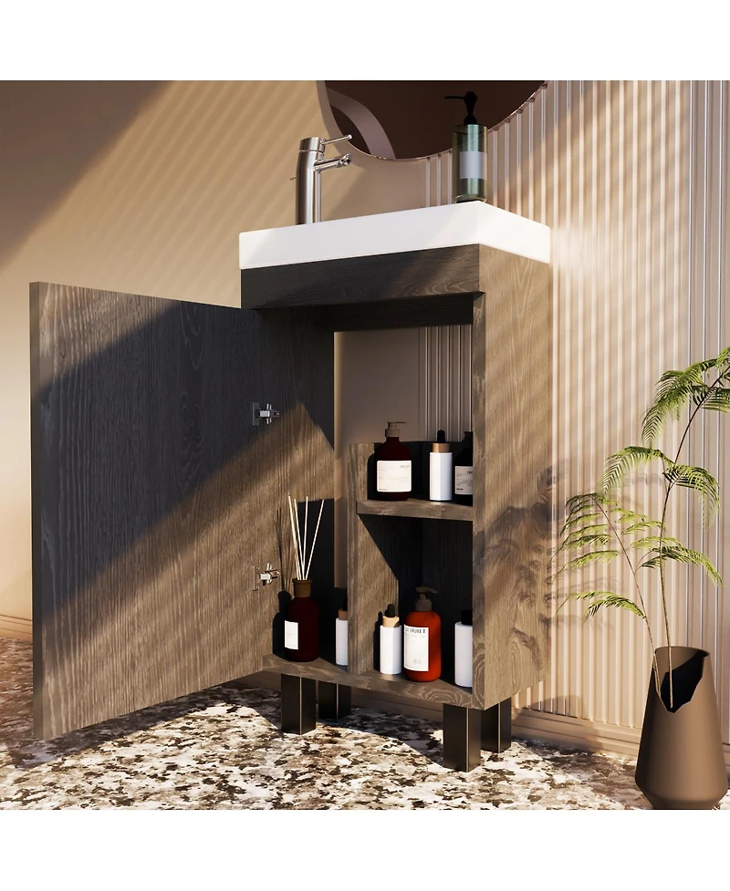 Sillysis Freestanding Bathroom Vanity with Ceramic Sink, Modern Space-Saving Storage Cabinet for Small Bathrooms