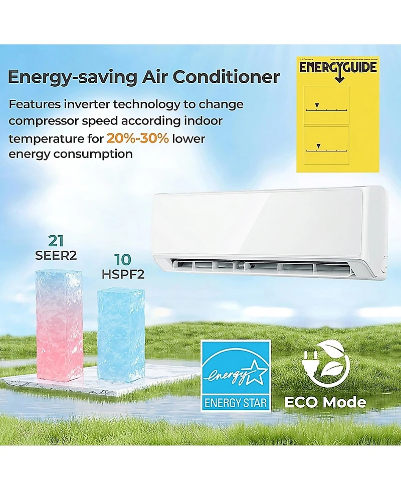 Vebreda Energy Star 24000 Btu 21 SEER2 208-230V Mini Split Air Conditioner and Heater Wifi Enabled