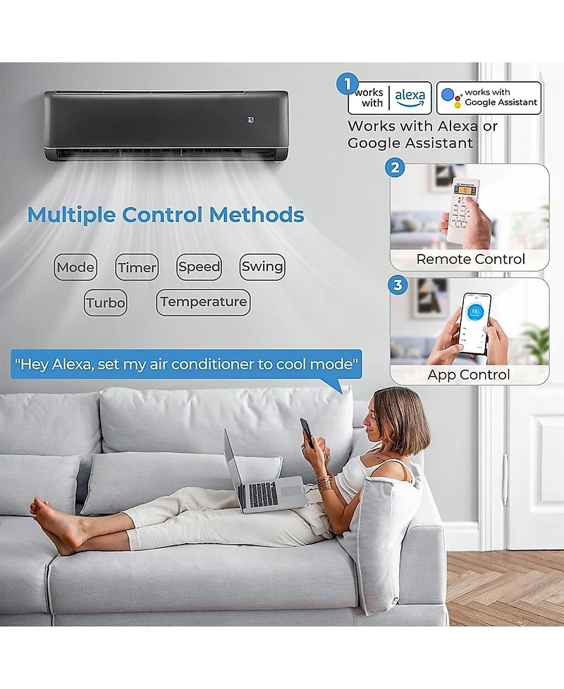 Vebreda Energy Star 24000 Btu 21 SEER2 208-230V Mini Split Air Conditioner and Heater With Wifi