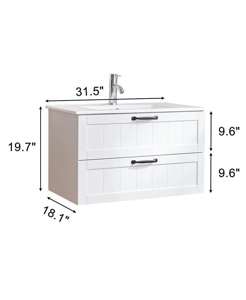Sillysis Wall Mounted Bathroom Vanity with Sink, Solid Wood, Soft Close Drawers, Modern Small Bathroom Storage