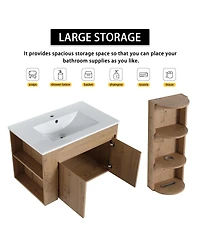 Sillysis Wall Mounted Bathroom Vanity with Sink, Double Door Soft Close Cabinet and 3-Tier Storage Rack for Modern Bathroom