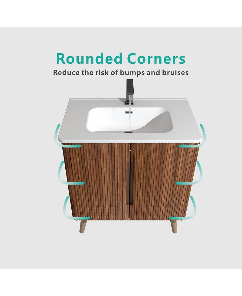 Sillysis Freestanding Bathroom Vanity with Sink, Modern Striped Walnut Texture, Adjustable Shelves for Ample Storage