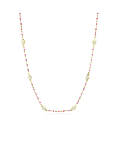 The Lovery Pink Enamel Bead Cz Chain Necklace 14K Gold-Plated Sterling Silver