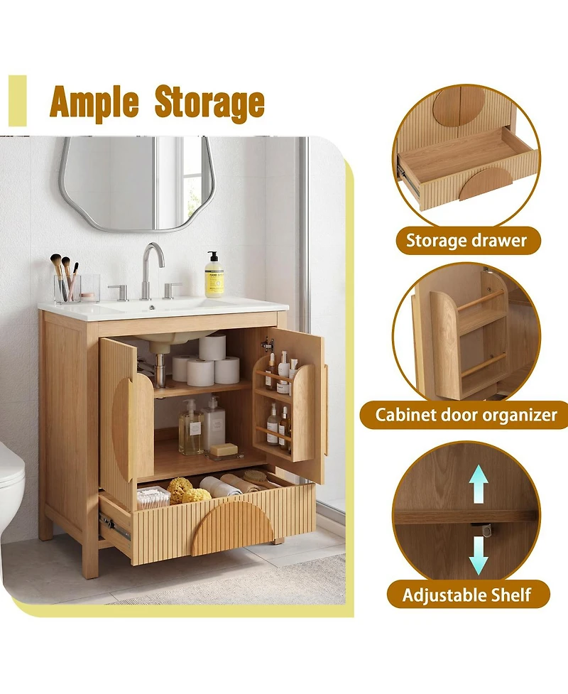 Sillysis Bathroom Vanity with Ceramic Sink, Soft Close Storage, Solid Wood Freestanding Cabinet for Small Spaces