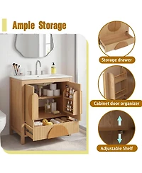Sillysis Bathroom Vanity with Ceramic Sink, Soft Close Storage, Solid Wood Freestanding Cabinet for Small Spaces