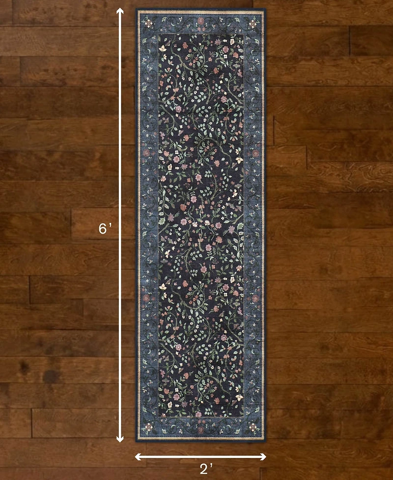 Hunter Eleanor Washable Non-Slip Printed Chenille Runner Rug