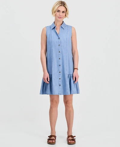 Style & Co Petite Cotton Chambray Sleeveless Shirtdress, Macy's Exclusive