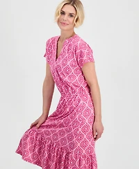 Style & Co Petite Printed V-Neck Midi Dress, Macy's Exclusive