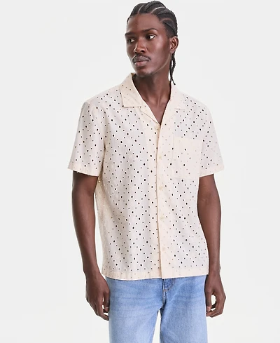 Sun + Stone Men's Cotton Eyelet Short-Sleeve Camp Shirt, Macy's Exclusive