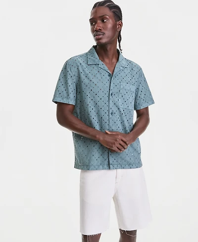Sun + Stone Men's Cotton Eyelet Garment-Dyed Short-Sleeve Camp Shirt, Macy's Exclusive