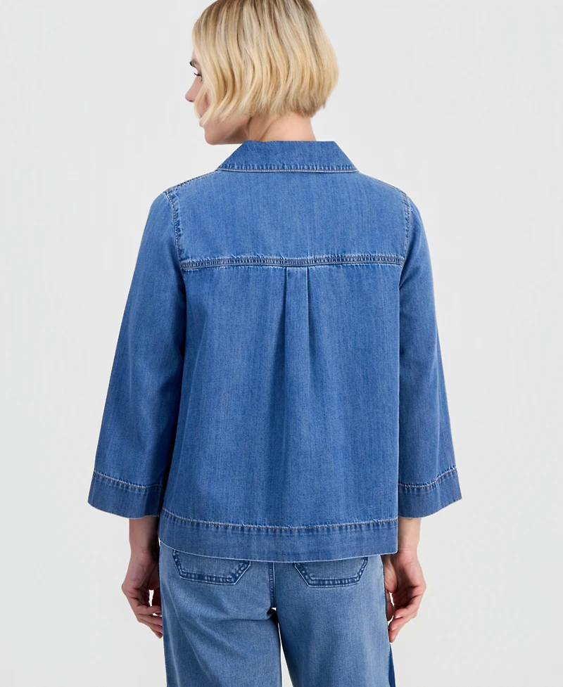 Style & Co Petite Cotton 3/4-Sleeve Denim Tunic, Macy's Exclusive