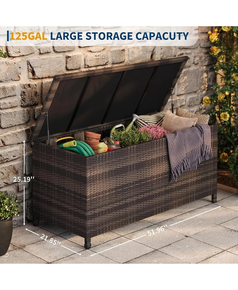 gaomon 125-Gallon Outdoor Deck Box with Wheels and Liner, Wicker