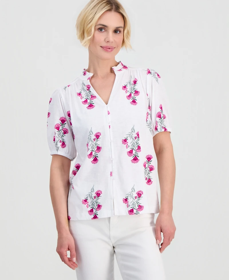 Style & Co Petite Floral-Print Puff-Sleeve Top, Macy's Exclusive