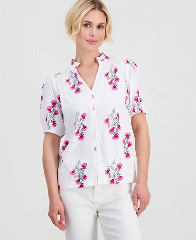 Style & Co Petite Floral-Print Puff-Sleeve Top, Macy's Exclusive