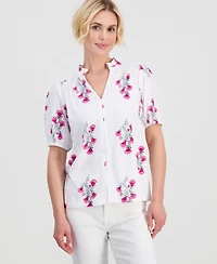 Style & Co Petite Floral-Print Puff-Sleeve Top, Macy's Exclusive