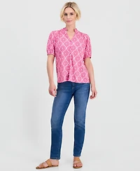 Style & Co Petite Printed Puff-Sleeve Button-Front Top, Macy's Exclusive