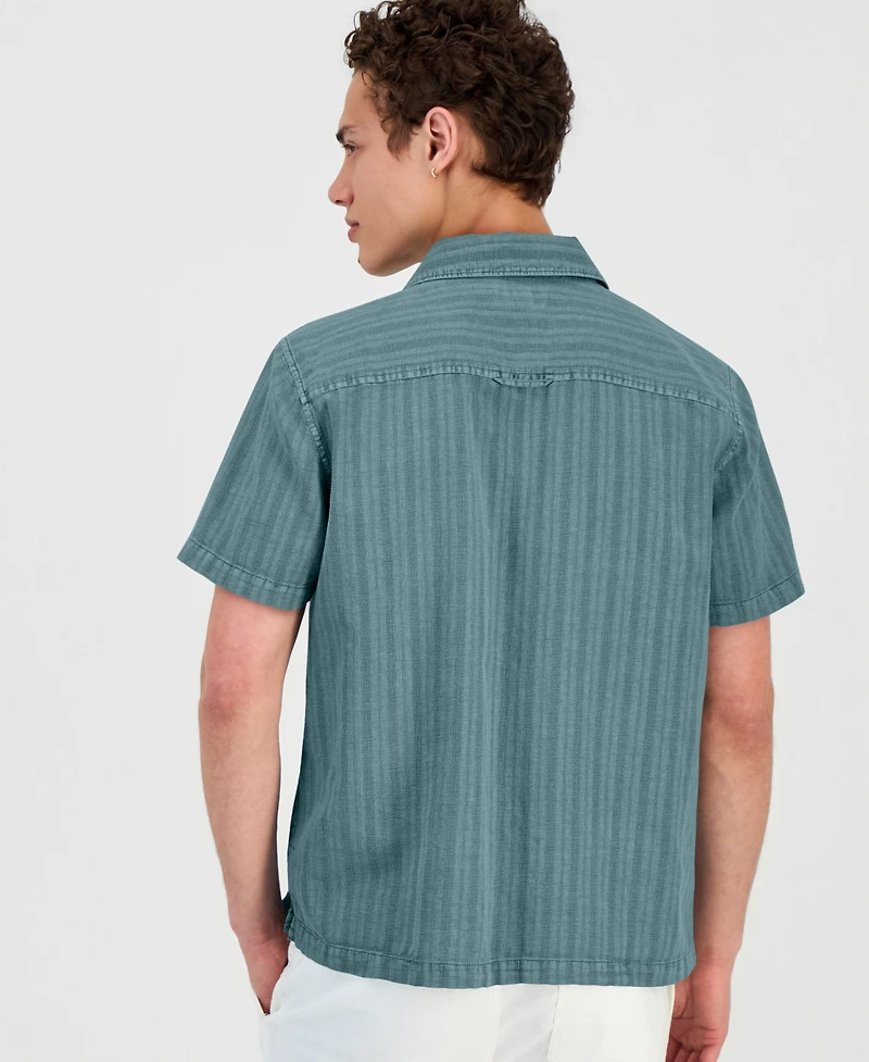 Sun + Stone Men's Linen Blend Tonal-Stripe Camp Shirt, Macy's Exclusive