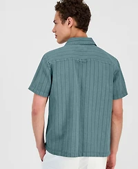Sun + Stone Men's Linen Blend Tonal-Stripe Camp Shirt, Macy's Exclusive