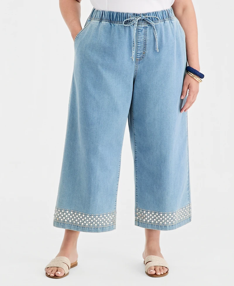 Style & Co Plus Sequin-Trim High-Rise Wide-Leg Pants, Macy's Exclusive