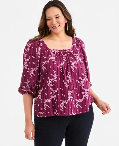 Style & Co Plus Printed Square Neck Top, Macy's Exclusive