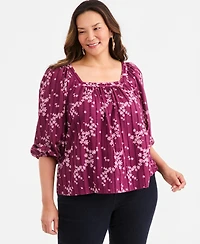 Style & Co Plus Printed Square Neck Top, Macy's Exclusive