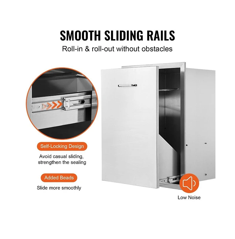 Sugift Pull Out Trash Drawer 19.7W x 26.5H in Outdoor Kitchen Stainless Steel